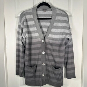 J. Jill Ombré Gray Striped Button V-Neck Cardigan Women’s Oversized Size Small